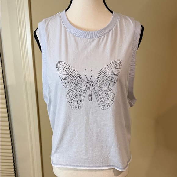 Vintage Havana Muscle Tee Top Oversized Blue With Rhinestone Butterfly Design - Picture 1 of 12